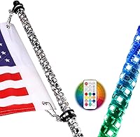 Vista 12 de Nirider 2PCS Luces LED Whip de 1 pie con Poste de Bandera Control Remoto Espiral RGB Luz de Persecución Todoterreno Antena Iluminada de Advertencia