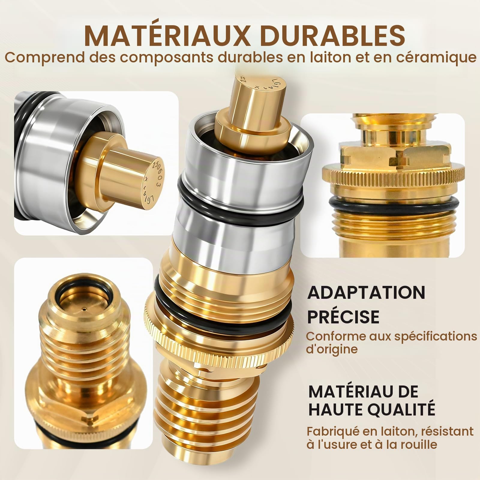 GR-47450000 Cartouche thermostatique 1/2" en laiton et acier inoxydable - Compatible Grohtherm 1000/3000 et Automatic 2000 - Pièce de rechange 47450000