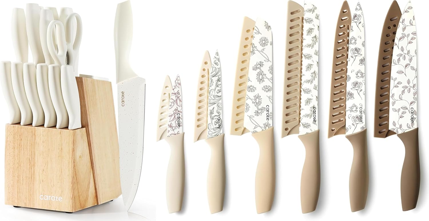 CAROTE 15Piece Knife Block Set & 12PCS Knife Set