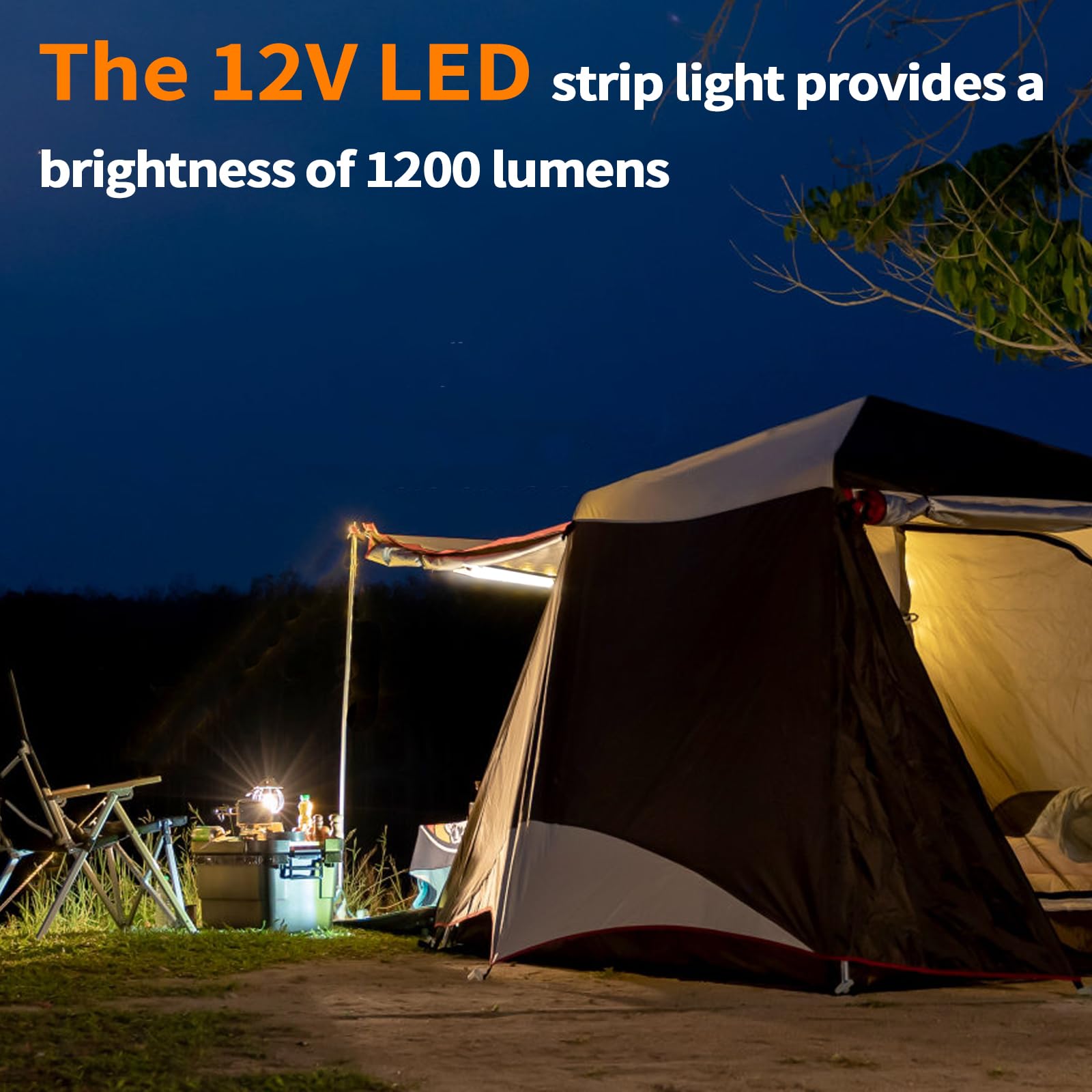 Bande lumineuse DEL 12 V pour auvent de véhicule récréatif avec 2835 puces DEL, étanche IP68 pour camping en plein air et sur terre