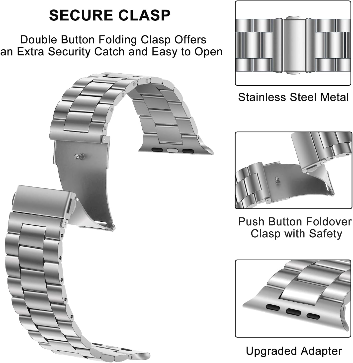 HITZEE Compatible with Apple Watch Ultra Band 49mm Business Stainless Steel Metal Strap Men Women Link Bands Compatible for Apple Watch Ultra 3/2/1, 49mm Silver - Image 4