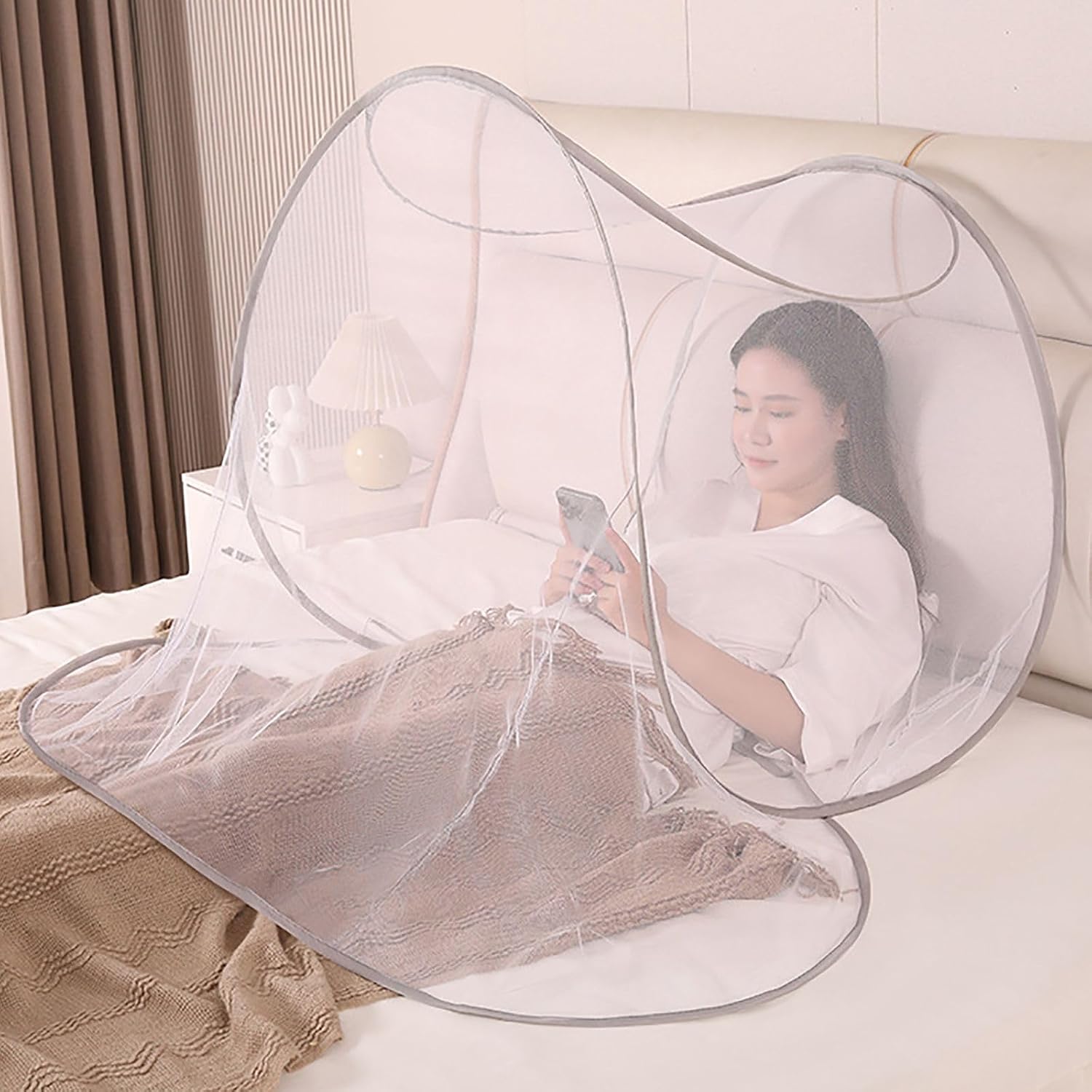Pop Up Mosquito Head Net for Bed, Foldable Portable Mosquito Net Tent for Camping Travel, Quick Install No Tools Required, Fine Mesh Outdoor Indoor Sleeping Net