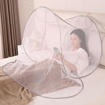 Pop Up Mosquito Head Net for Bed, Foldable Portable Mosquito Net Tent for Camping Travel, Quick Install No Tools Required, Fine Mesh Outdoor Indoor Sleeping Net