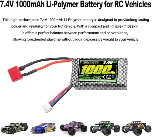 Miniatura 4 de HAIBOXING Batería de coche RC, batería recargable Li-PO de 7.4 V 1000 mAh para camiones RC 118 18859 y 18858 y 18868 y 18859A y 2196 y 2197 y 16889