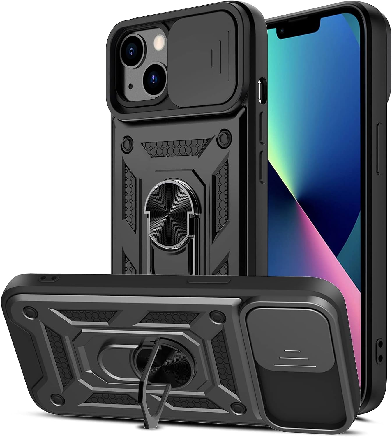 DONWELL for iPhone 13 Pro Max, iPhone 13 Pro Max Phone Case with Magnetic Ring Kickstand and Camera Cover, Military Grade Shockproof Protective Case for iPhone 13 Pro Max 6.1inch-Brown