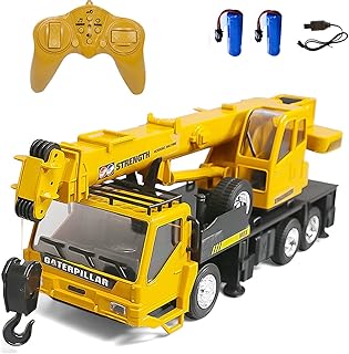 WEECOC RC Crane Construction Tractor Remote Control Large Crane Truck wiht Light and Sound Rechargeable Electronics Hobby Toys for Kids Boys Child (Yellow)