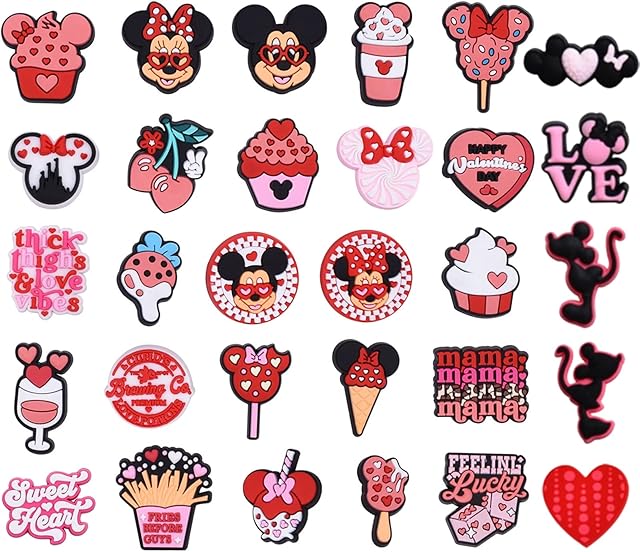 Shoe Charms for Mickey Mouse for Croc, 30PCS Different Shape of PVC Cartoon Shoe Decoration Charms for Adults Teens Kids for Clog Bracelet Wristband Accessories Birthday Party Gift