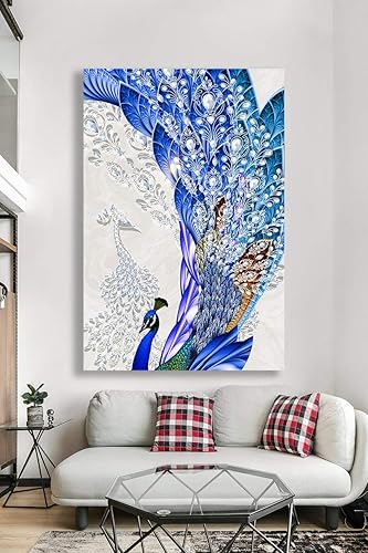 Miniatura 124 de Looife Lienzo decorativo para pared de pavo real, 16 x 32 pulgadas, pájaros verde azulado con flores, decoración de pared para decoración de DW148
