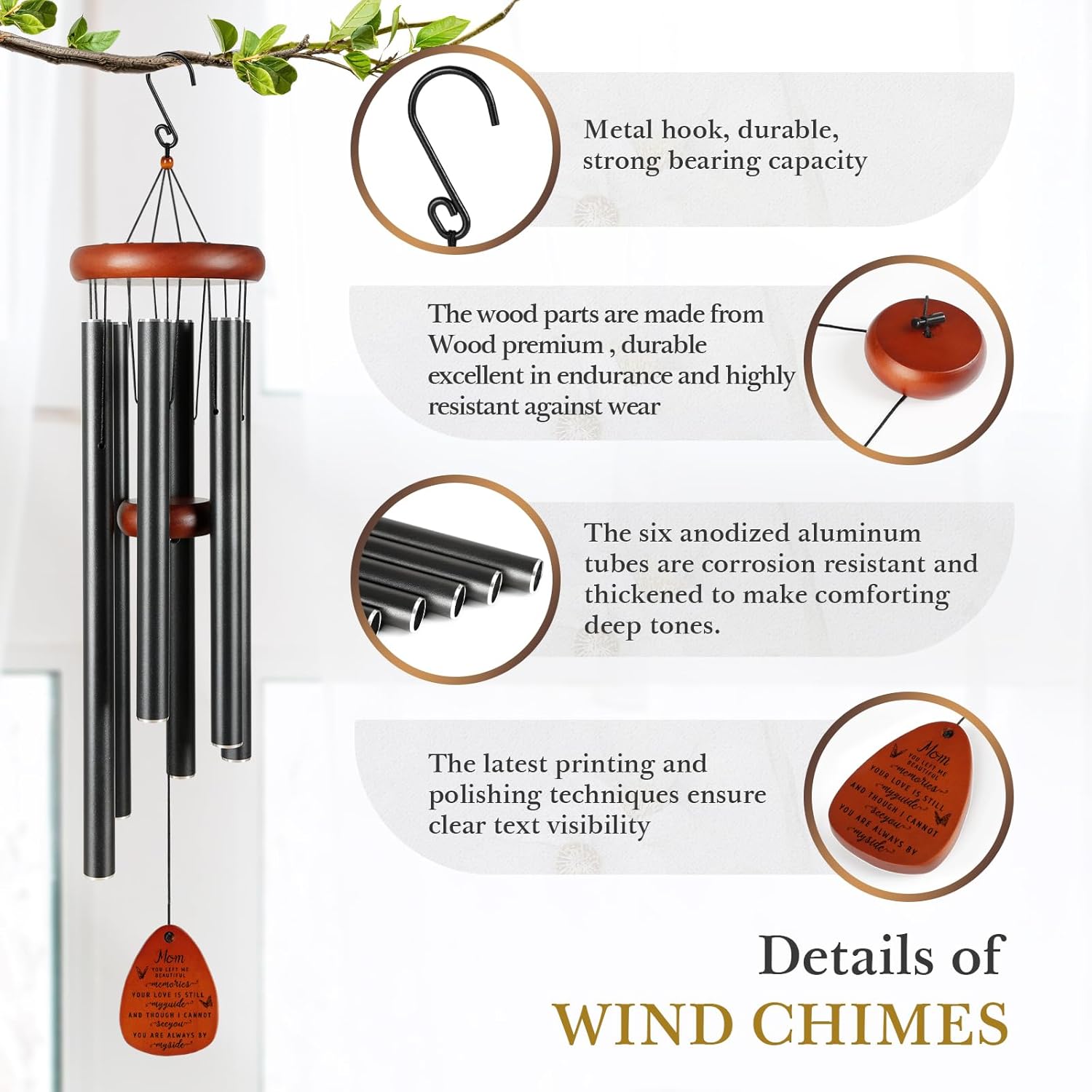 SteadStyle 36Inch Memorial Wind Chimes - Sympathy Gifts for Loss of Mother, Bereavement Gifts for Loss of Mom, in Memory of Mom - Image 4