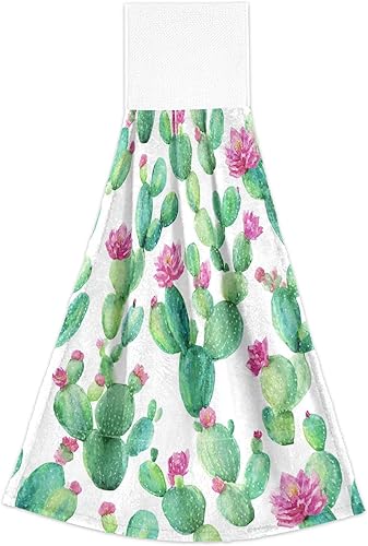 Miniatura 7 de Aslsiy Juego de 2 toallas de cocina colgantes de cactus con plantas tropicales, suculentas, flores de cactus para baño, toalla de secado rápido,