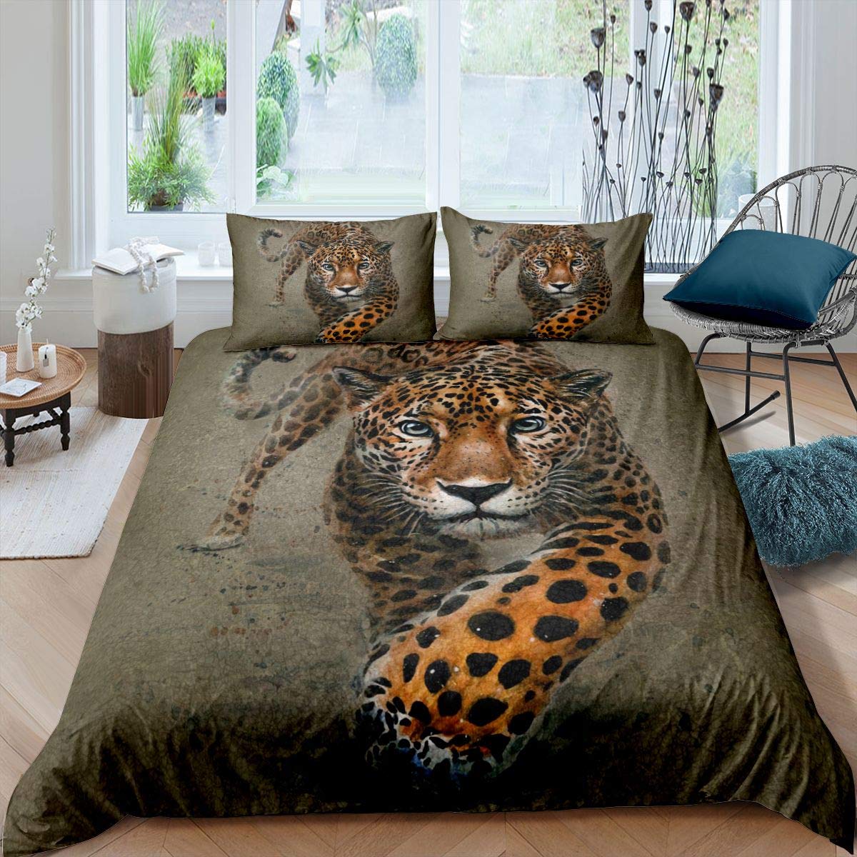 Housse de couette motif léopard pour lit d'enfant et parure de lit safari