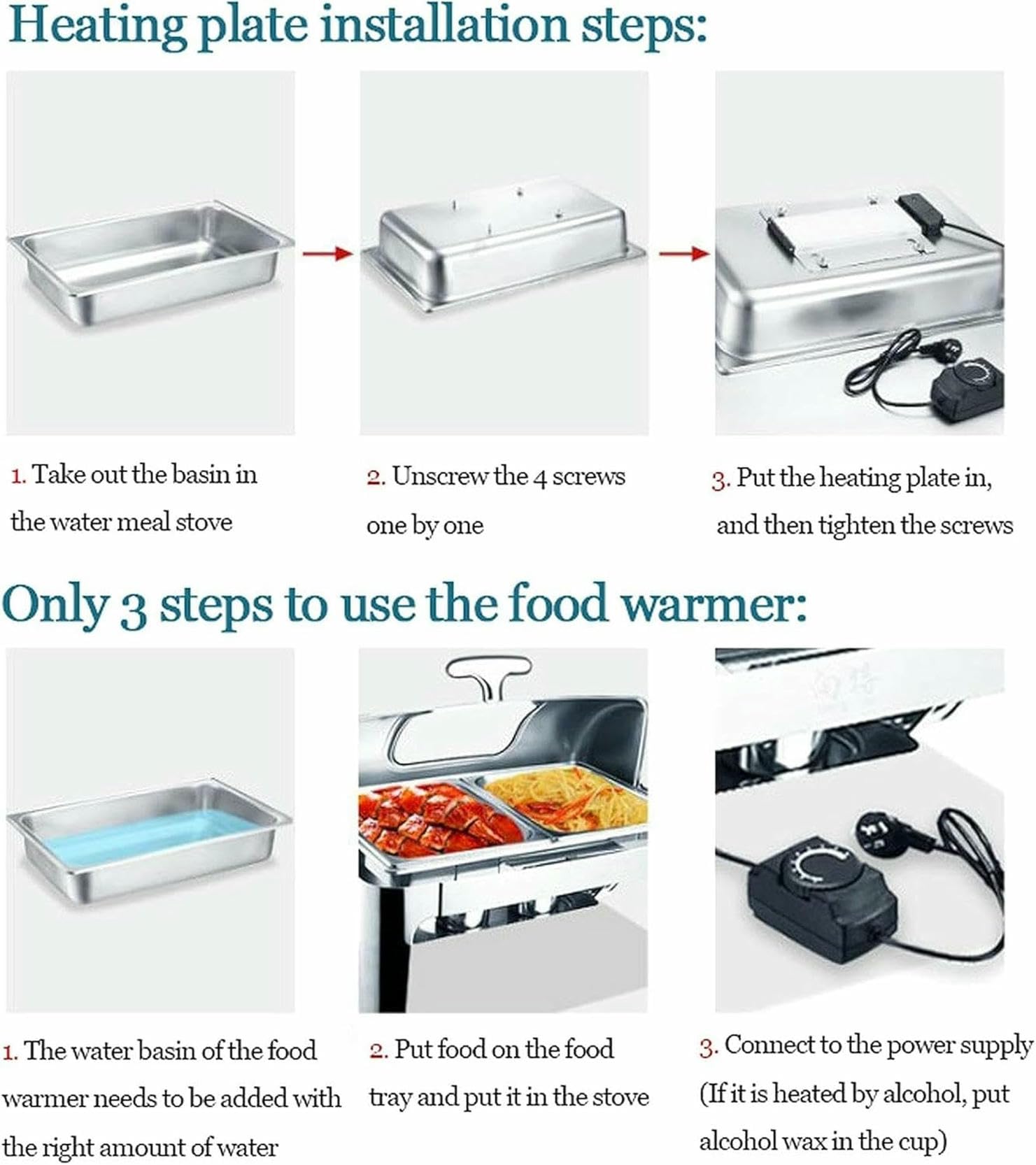 Juego de bufé con plato for calentar alimentos, servidores y calentadores de alimentos de acero inoxidable con tapa, calentadores de alimentos for catering for banquetes, fiestas en la cocina, 9 l, va