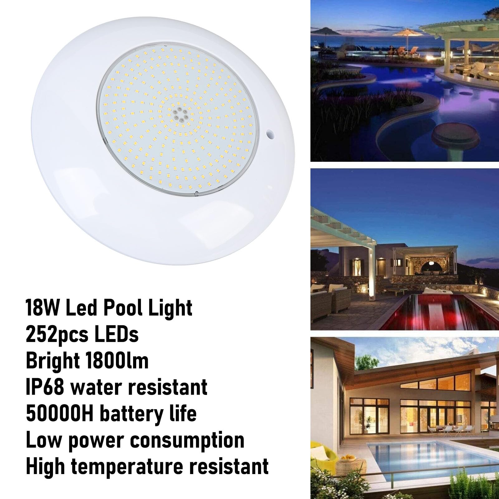 Greensen LED-Unterwasserlicht, 18W Pool Lampe, IP68 Wasserdicht, Warmweiß, für Swimming Pool, Teich, Aquarium