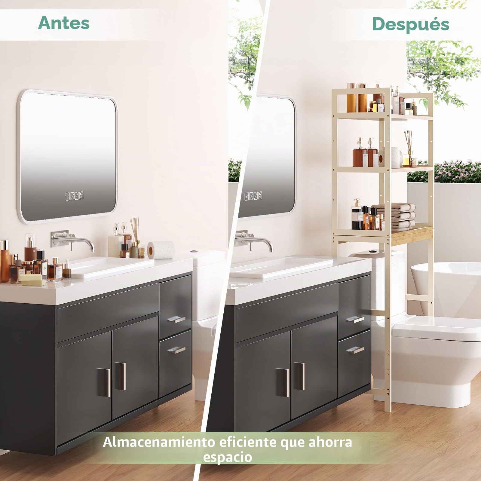Estanteria Lavadora, Mueble para Lavadora de Bambú con 3 Estantes, Estante sobre Lavadora e Inodoro, Estantería para Baño, Cocina, Salón