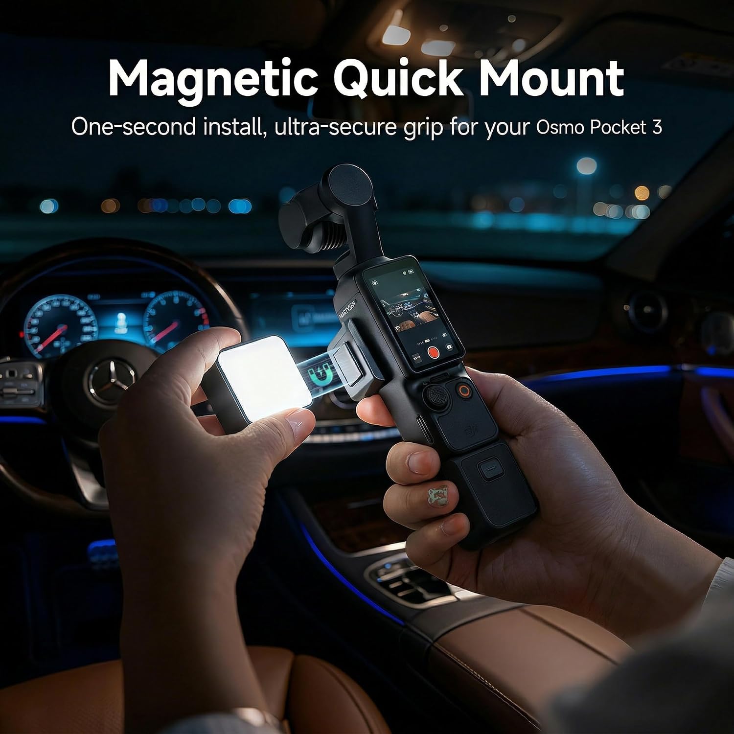 Magnetic Fill Light for DJI Osmo Pocket 3 4, 3 Color Temperature Modes Mini Vlog Light, 2H Long Battery Life 42g Ultra-Lightweight Portable Content Creator Light for Vlogging, Night Shooting