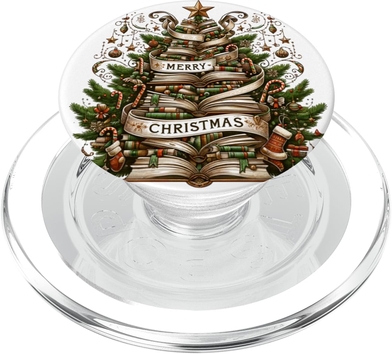 Literary Christmas Tree - Festive Book Stack PopSockets PopGrip for MagSafe