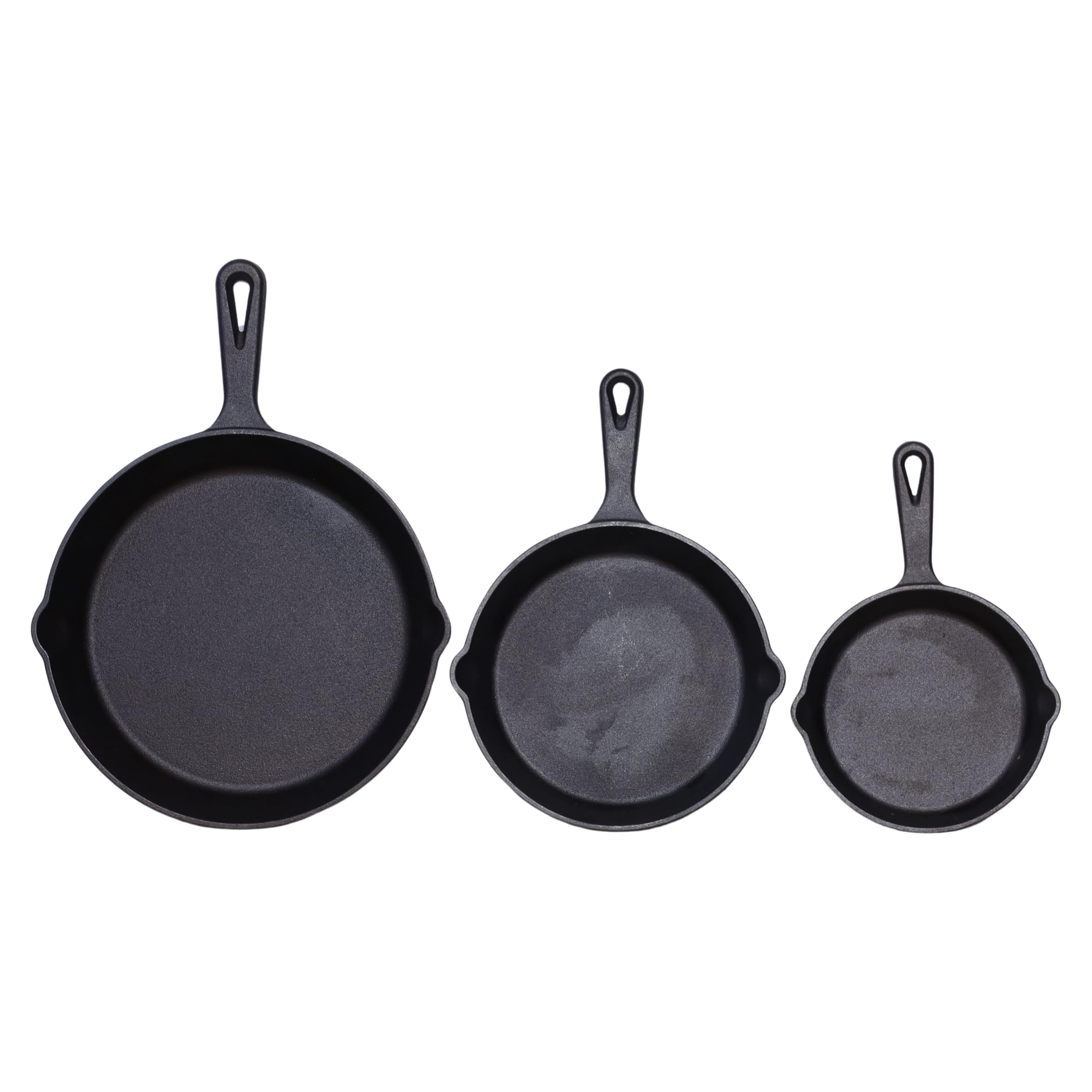 Buckingham Bratpfannen-Set, Gusseisen, vorgebrannt, 16 cm, 20 cm und 25 cm, für sicheres Kochgeschirr, für drinnen und draußen, gesundes Kochen – Premium-Qualität