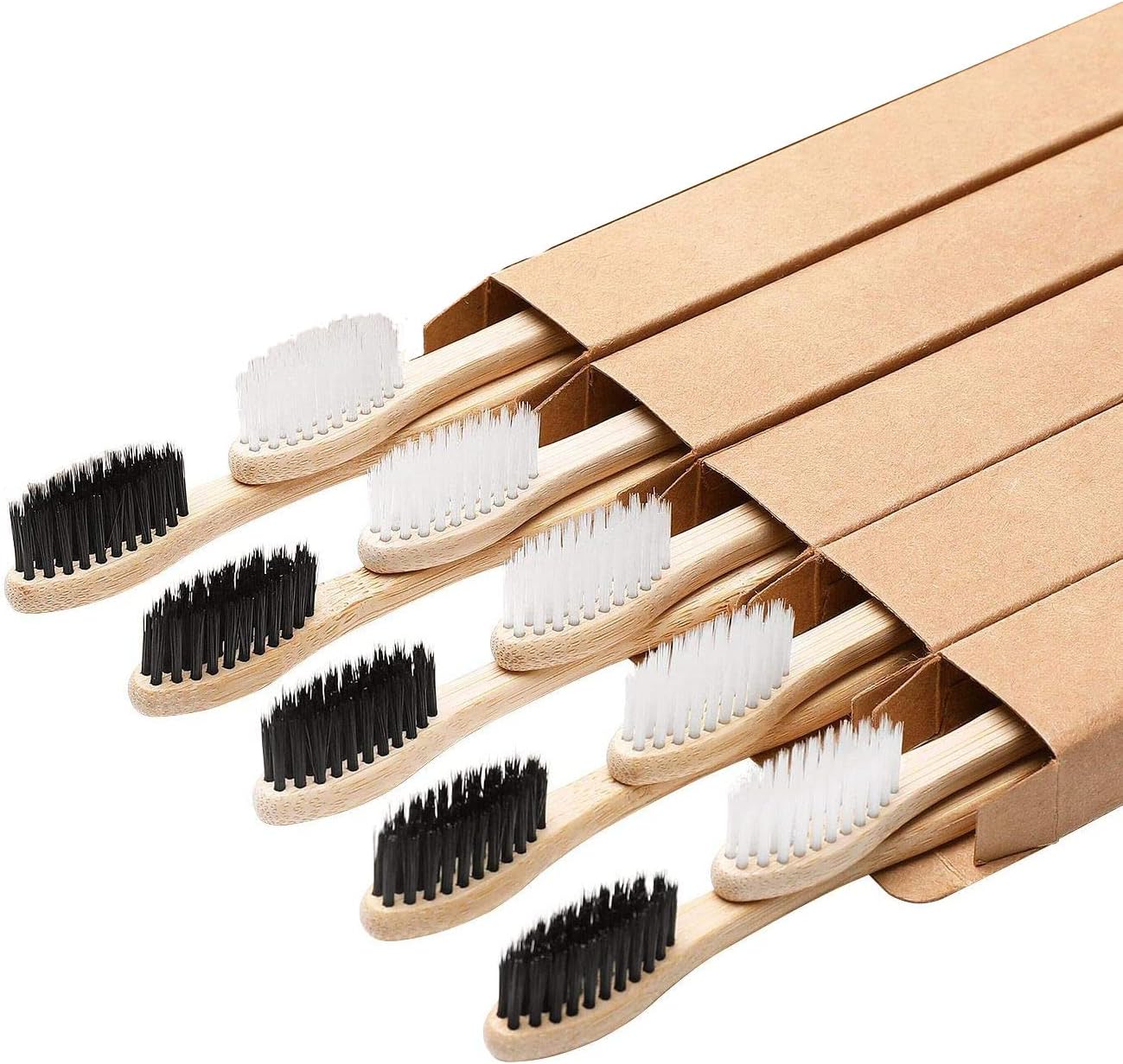 HBSTUDIO Bamboo Toothbrushes Soft Bristles Wooden Toothbrushes,Eco Friendly Toothbrushes Black White(10PCS)