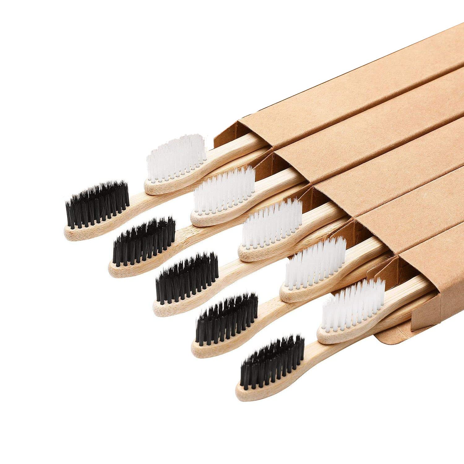 HBSTUDIO Bamboo Toothbrushes Soft Bristles Wooden Toothbrushes,Eco Friendly Toothbrushes Black White(10PCS)