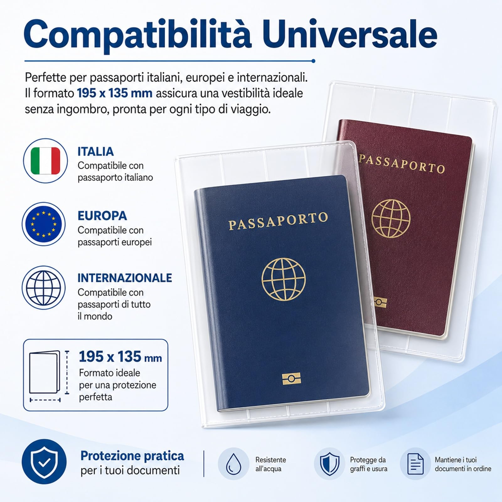 topolenashop Set 2 Custodie Passaporto Trasparenti In PVC 195x135 mm, Copertine Impermeabili Antistrappo Per Documenti Da Viaggio, Compatibili Con Passaporto Italiano Europeo | HZ-15006