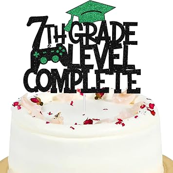 7th Bachelor Level Complete Cake Topper - Happy Graduation Congrats Class Of 2025 Black Glitter Cake Topper - Congrats Grad 2025 Graduation Party Decorations Supplies