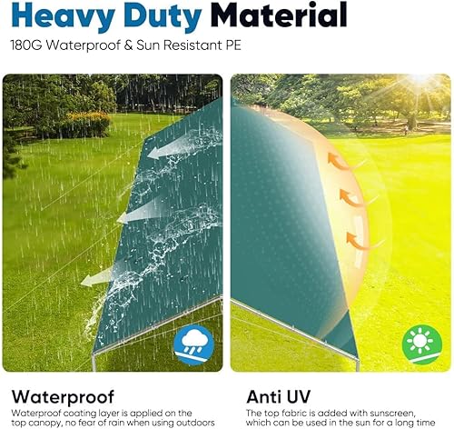 Miniatura 4 de Quictent Toldo de auto mejorado de 10 x 20 pies, marco galvanizado, refugio de barco al aire libre con 3 cables de acero reforzados, rayas azules y