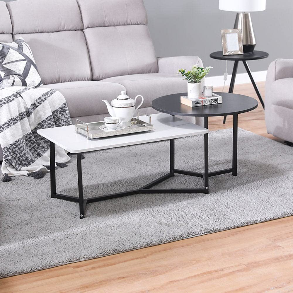 Danube Home Davide Coffee Table | Multifunctional Living Room Table | Space Saving Round & Rectangular Center Table | Modern Design Coffee Table Furniture For Home (L60Xw125Xh50Cm) - White/Black
