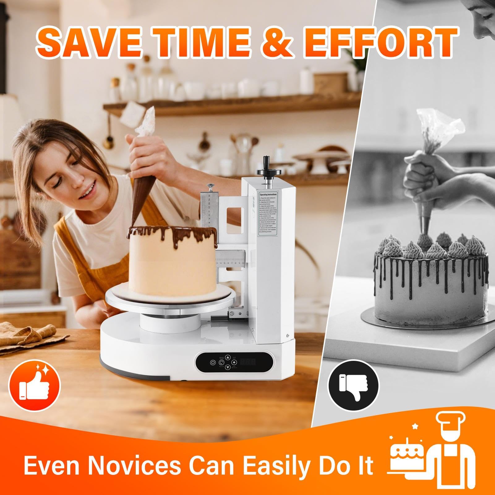 Macchina automatica per glassare torte, 200 W, 300 giri/min, con spatola per crema e piatto girevole regolabile da 4 a 12 pollici, ideale per matrimoni e pasticcerie.