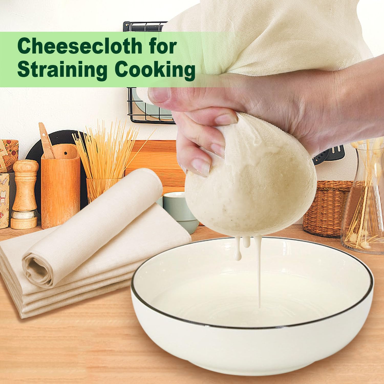 Cheese Cloths for Straining, 8 Pack Grade 100 Unbleached Hemmed Cheesecloth for Basting Turkey, Canning, Straining, Cheesemaking, Natural Ultra Fine (8, 15 * 15''&20 * 20")
