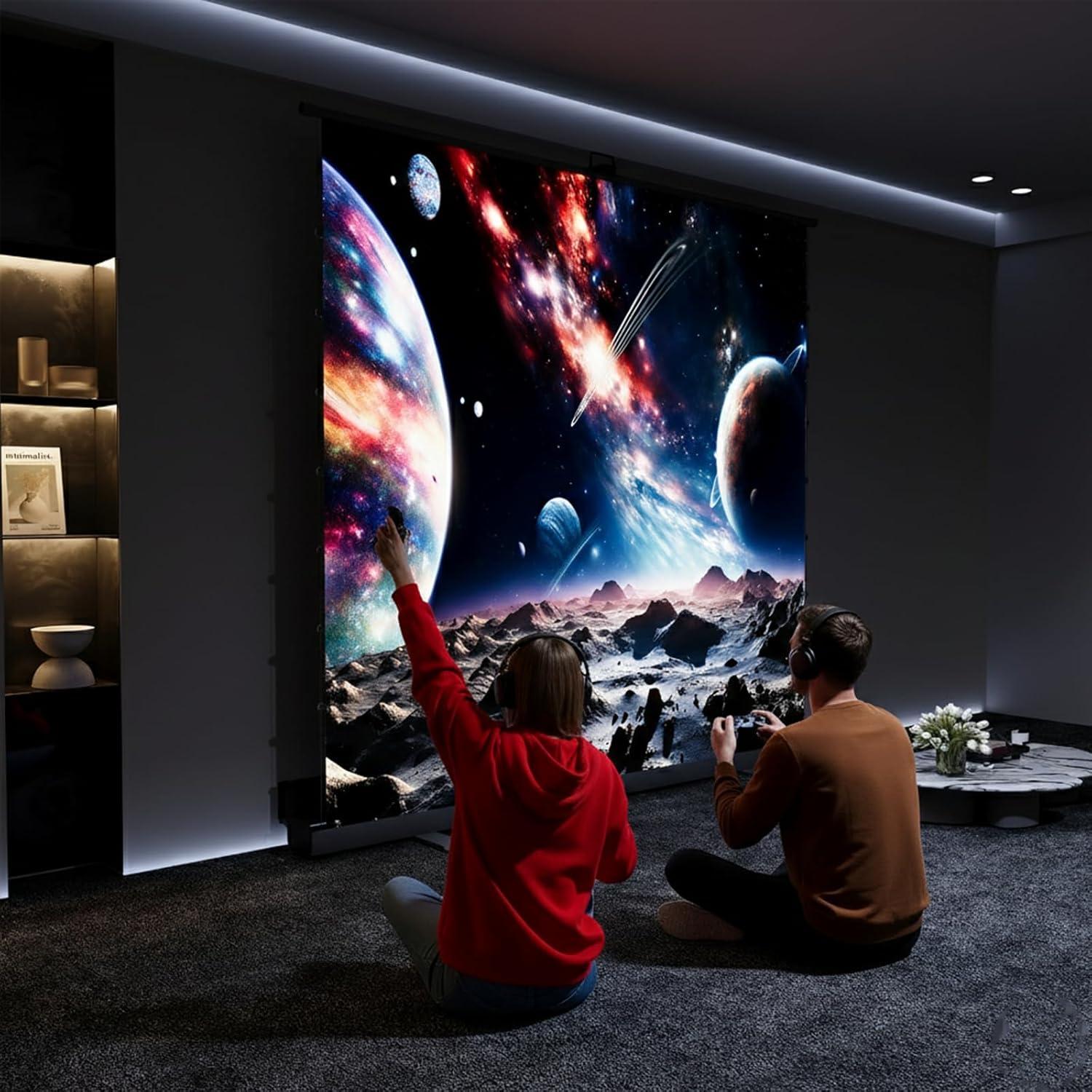 YODOLLA 100 inch Projector Screen Manual Floor Rising 16:9 HD Retractable ALR Projector Screen 4K3D Elite Projection Screen Drop Down Pop Up Movie Screen for Indoor Outdoor Meeting Home Theater