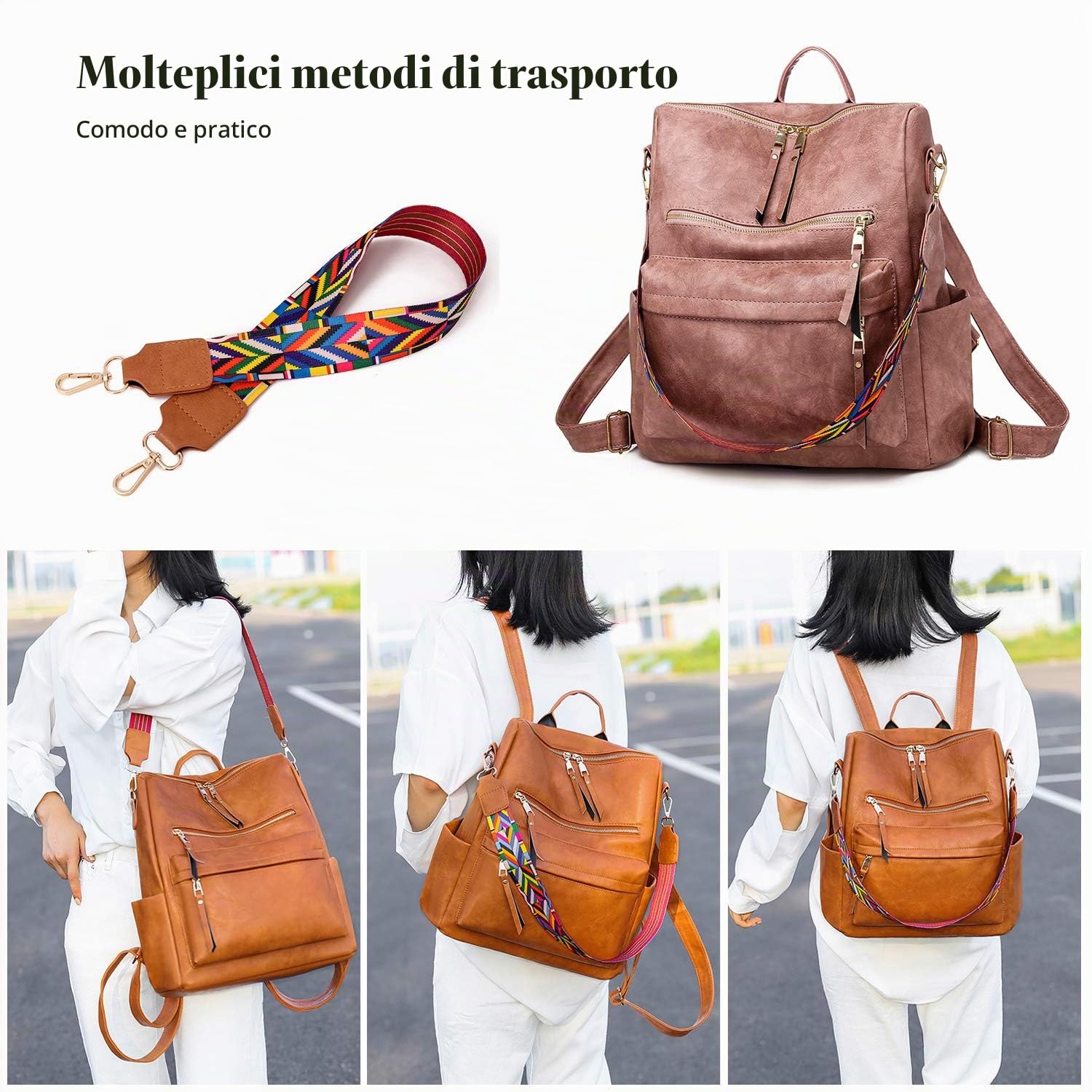 FANDARE Zaino da donna 3 in 1, borsa a mano per ragazze, in pelle PU, da donna, borsa a tracolla da viaggio, per università, viaggi, tempo libero, lavoro, scuola, ufficio, giorno