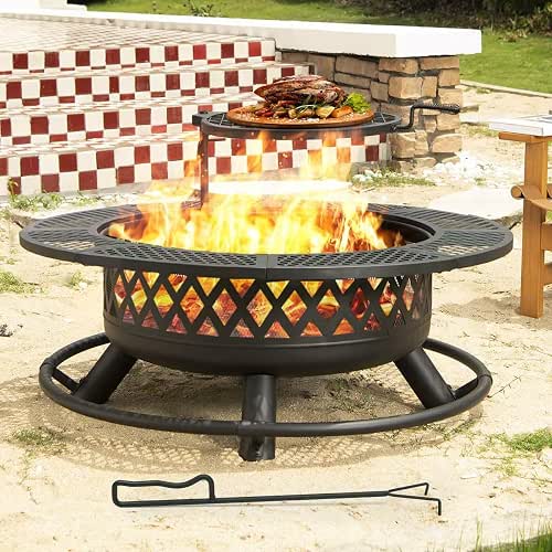 Panovue 42 Inch Outdoor Fire Pit with Grill, Large Firepit