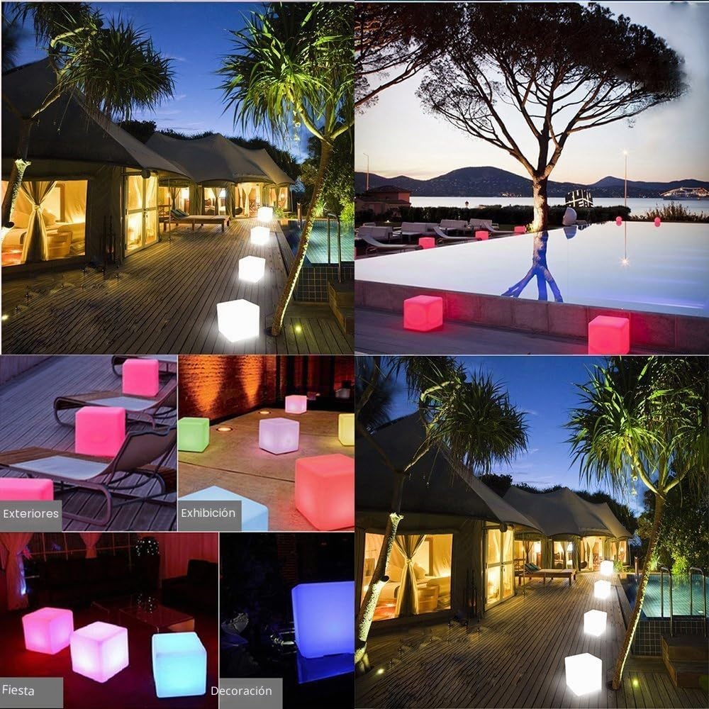 LED Cube Mood Light, Impermeable Recargable Lámpara Luz flotante,Dimmable Luz nocturna LED Luz decorativa con control remoto y 16 Modo de iluminación (20CM/7.9'')
