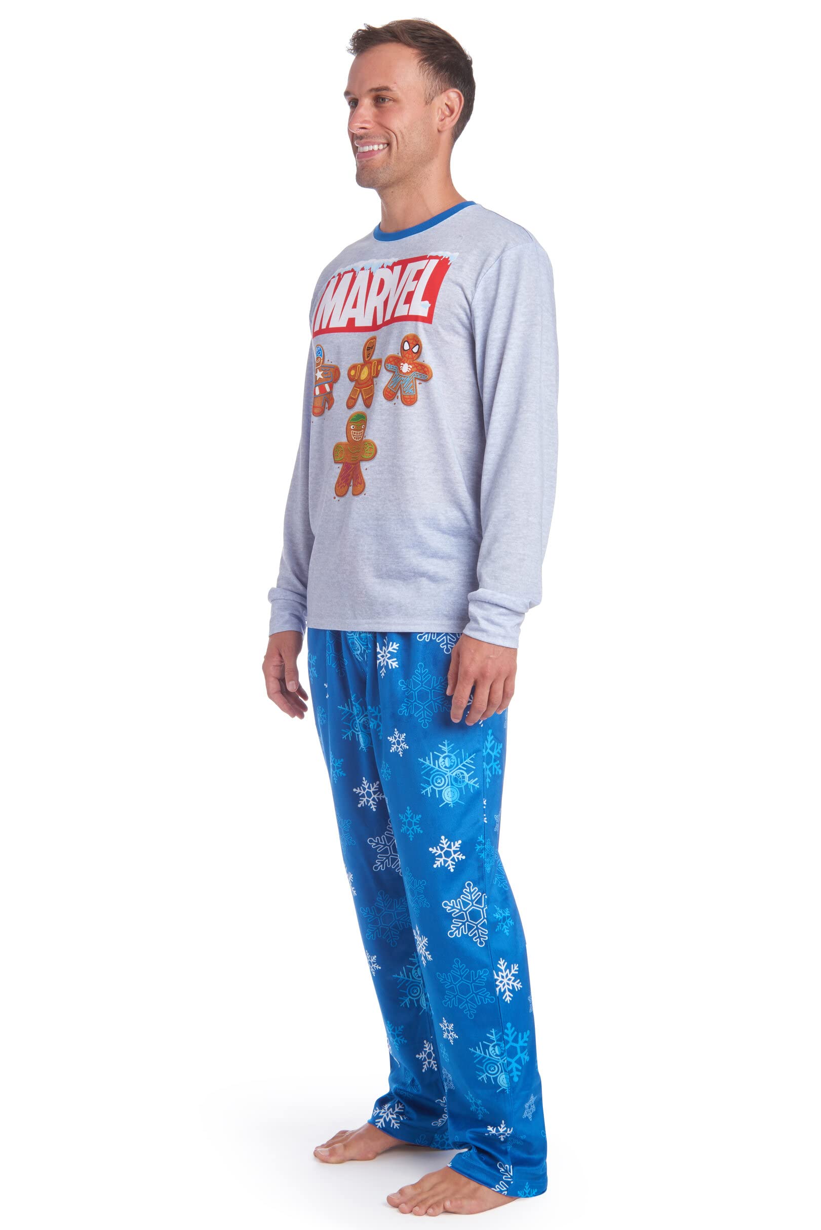 Marvel Avengers Captain America Hulk Iron Man Christmas Mens Pajama Shirt and Pants Sleep Set blue / gray XX-Large