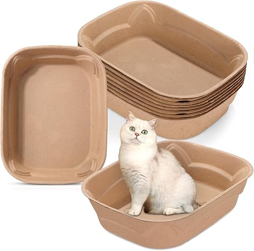 Roshtia Paquete de 8 cajas de arena desechables para gatos, 17.7 x 13.8 x 4.3 pulgadas, bandeja de arena de papel degradable para gatos, 2 en 1,
