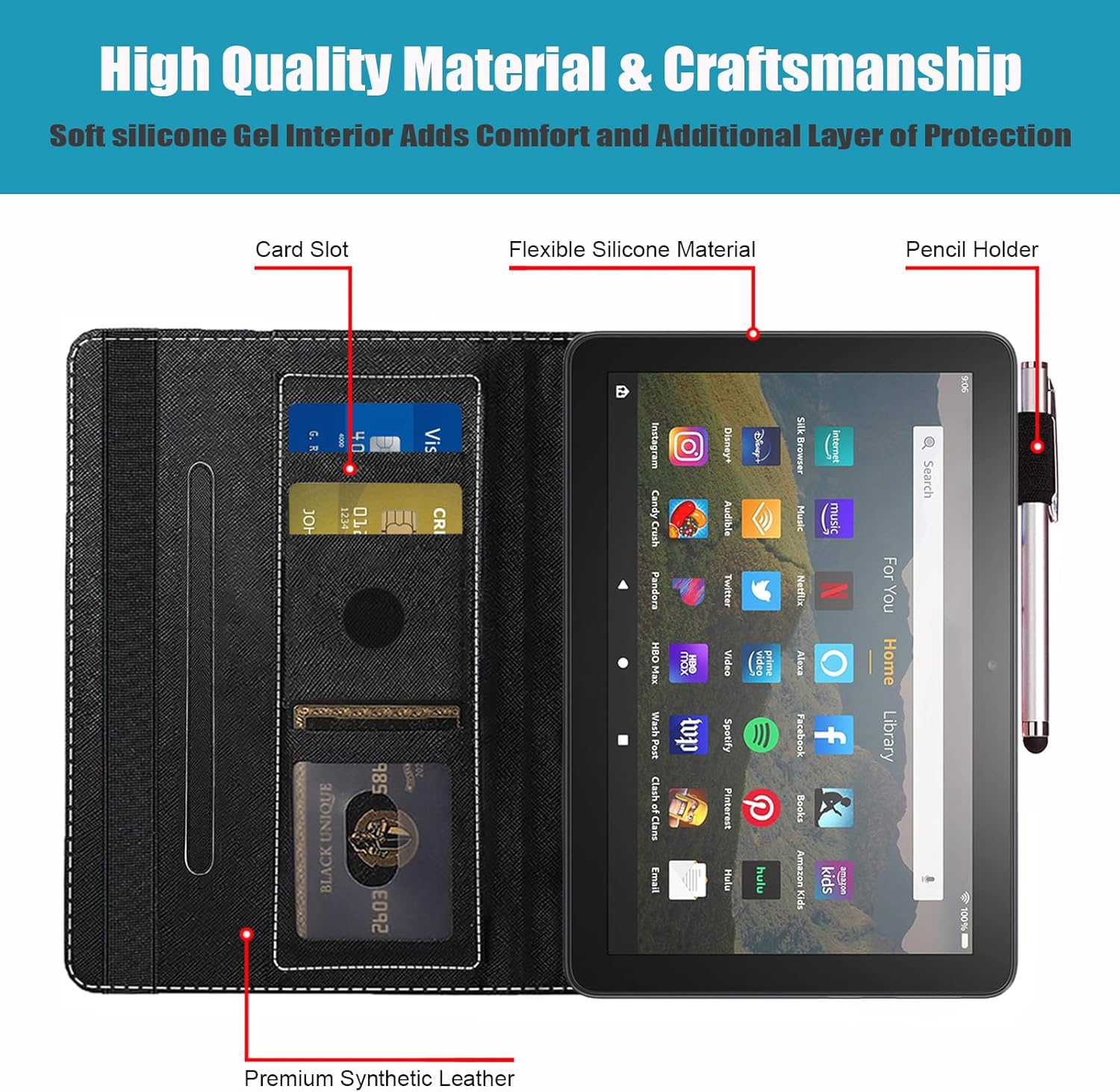Case for Amazon Kindle Fire HD 8 & HD 8 Plus Tablet (12th/10th Generation, 2024/2022/2020 Release), Premium PU Leather Stand Cover with Auto Wake Sleep, Running Horse