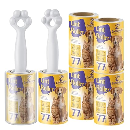 Lint Roller for Pet Hair - Extra Sticky, Pet Hair Remove with Cat's Paw Shape Handle, 6 Lint Rollers for Clothes, Furniture, Blankets, Car Seats