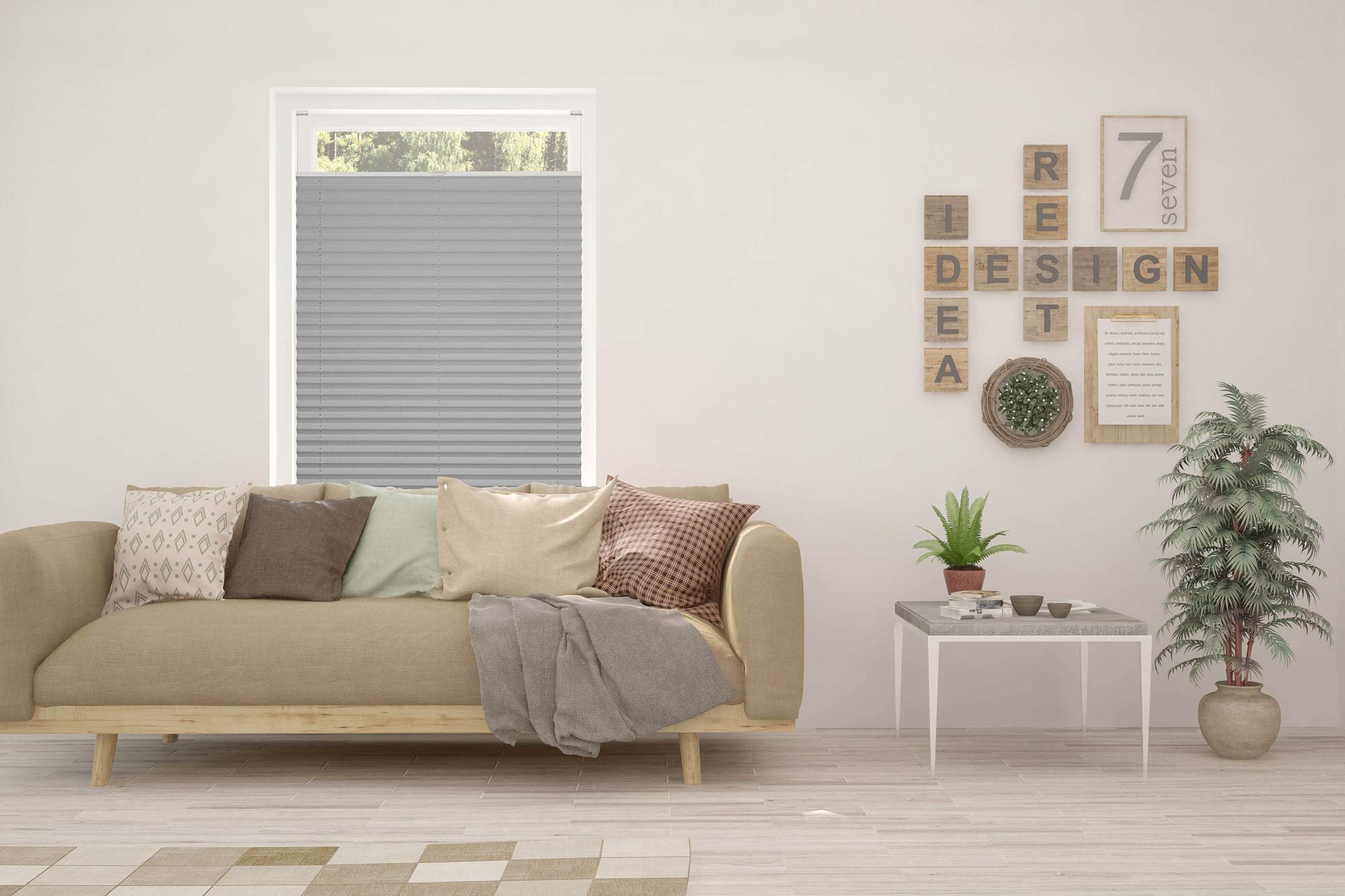 Plissee nach Maß für alle Fenster innen Montage in Glasleiste mit Spannschuh Sonnenschutz Rollo Sichtschutz Blickdicht Silber B: 30-40 cm, H: 151-200 cm