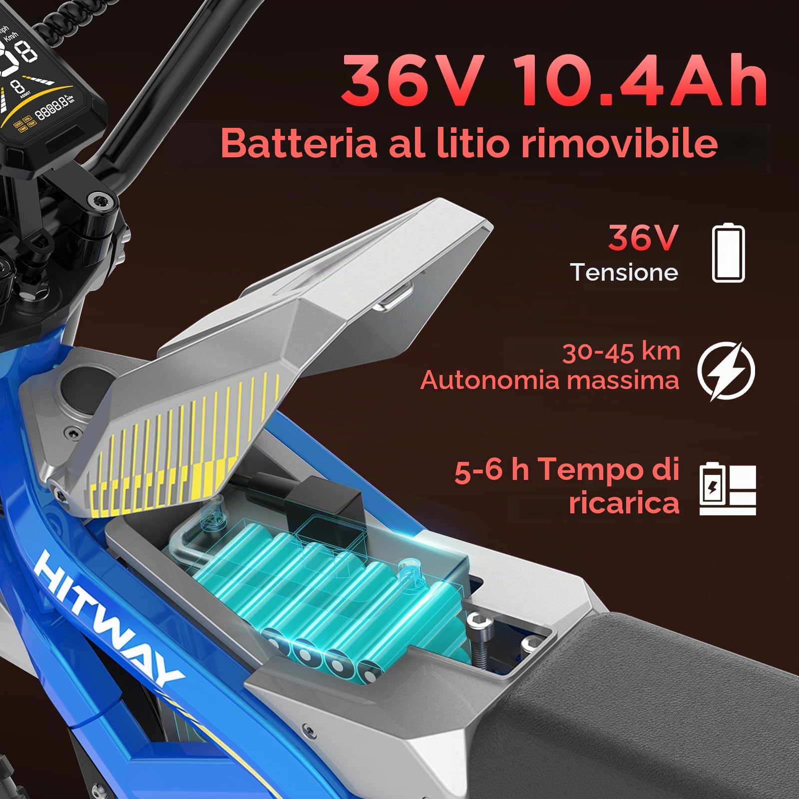 HITWAY Moto Cross elettrico bambino 14" – Motore 400 W, Batteria 36 V 10,4 Ah, 3 velocità (10/15/25 km/h), Autonomia 30-45 km, Doppia sospensione, Pneumatici per tutto il terreno, da 8 anni