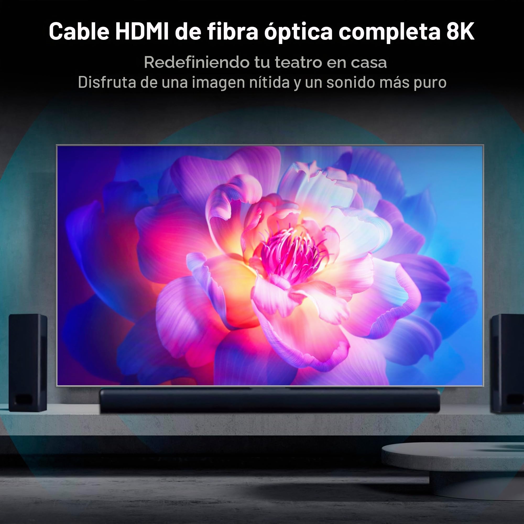 RUIPRO Cable HDMI 8K 15M de Fibra Óptica Pura Desmontable, Blindado con Acero Inoxidable, HDMI 2.1 Ultra Alta Velocidad 48Gbps, Soporta 8K@60Hz 4K@120Hz, eARC, Compatible con PS5, Xbox, TV, Proyector