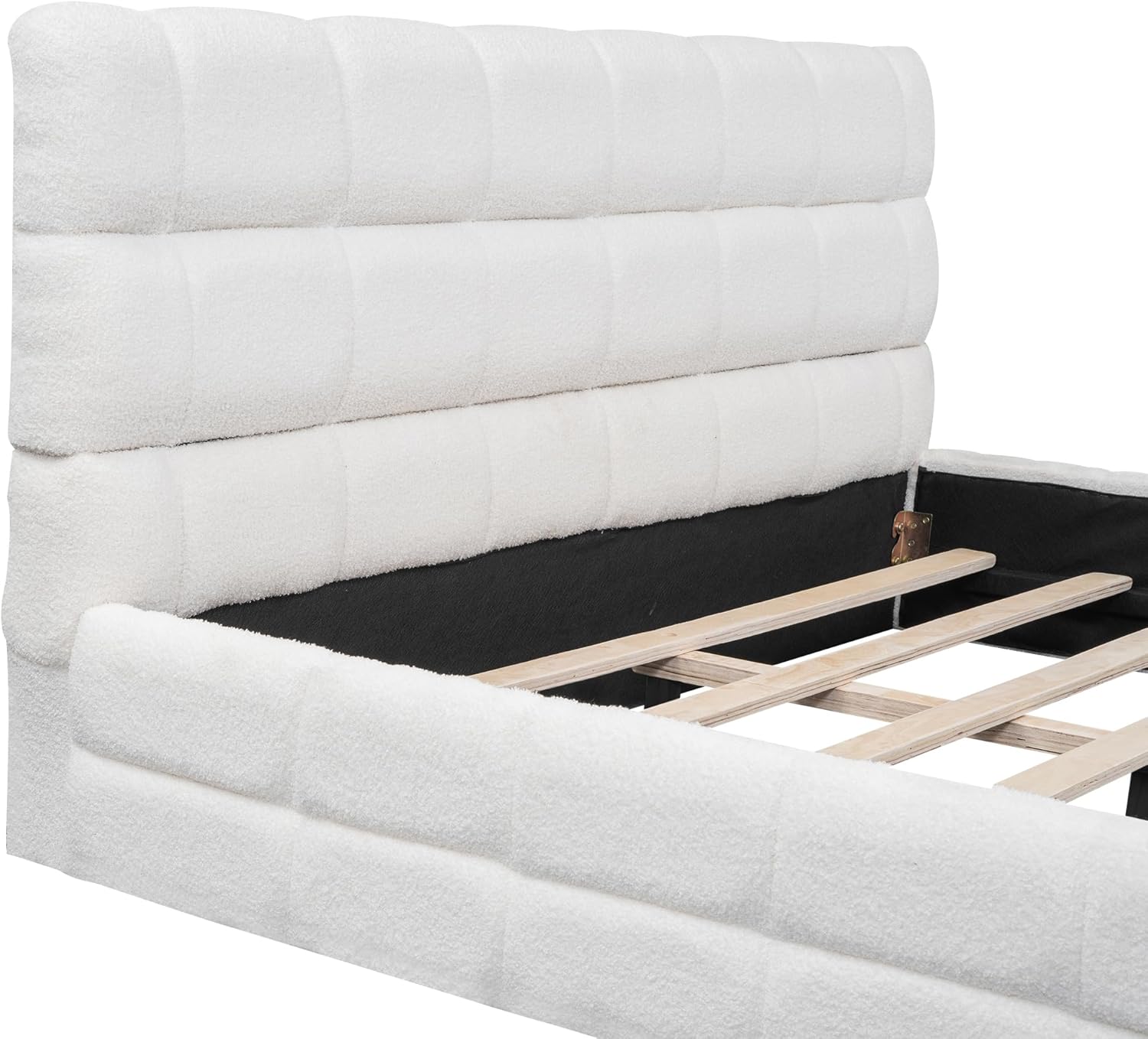 Queen Size Upholstered Platform Bed Frame with Headboard - Berber Fleece Fabric, Solid Wood & Metal Support, No Box Spring Needed, 500LB Capacity, Modern Velvet Finish, White