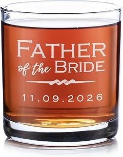 Lifetime Creations Personalized Whiskey Glass – Custom Father of the Bride Gifts – Wedding Dated & Laser Engraved Old Fashioned Glasses – Dishwasher Safe – 10.5 oz, Made in USA
