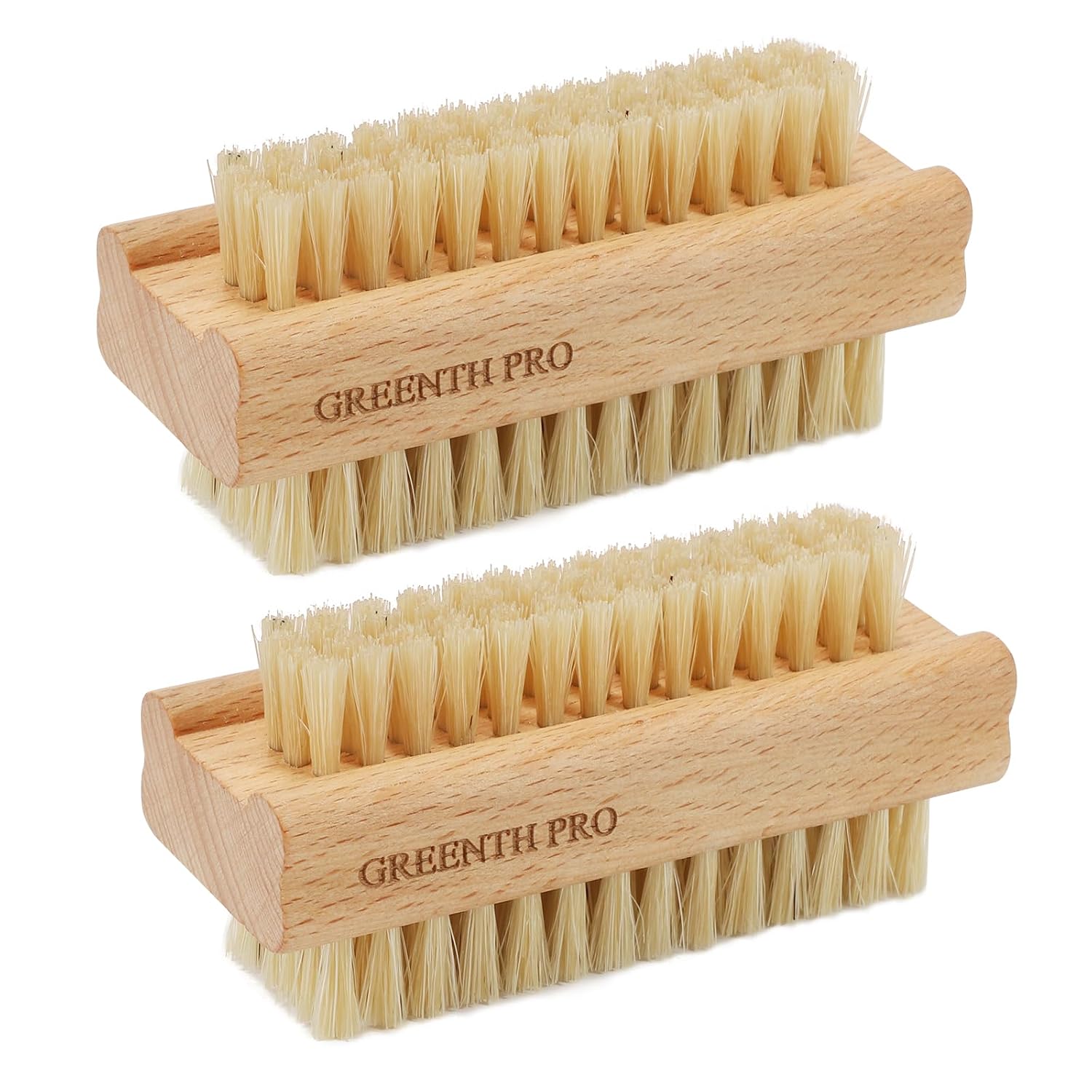 GREENTH PRO 2 Pack Firm Boar Bristle Nail Brush,Wooden Nail Scrubber Brush,Two Sided Finger Nail Scrub Brush for Hands, Feet & Nails, Ideal for Kitchen, Home & Travel
