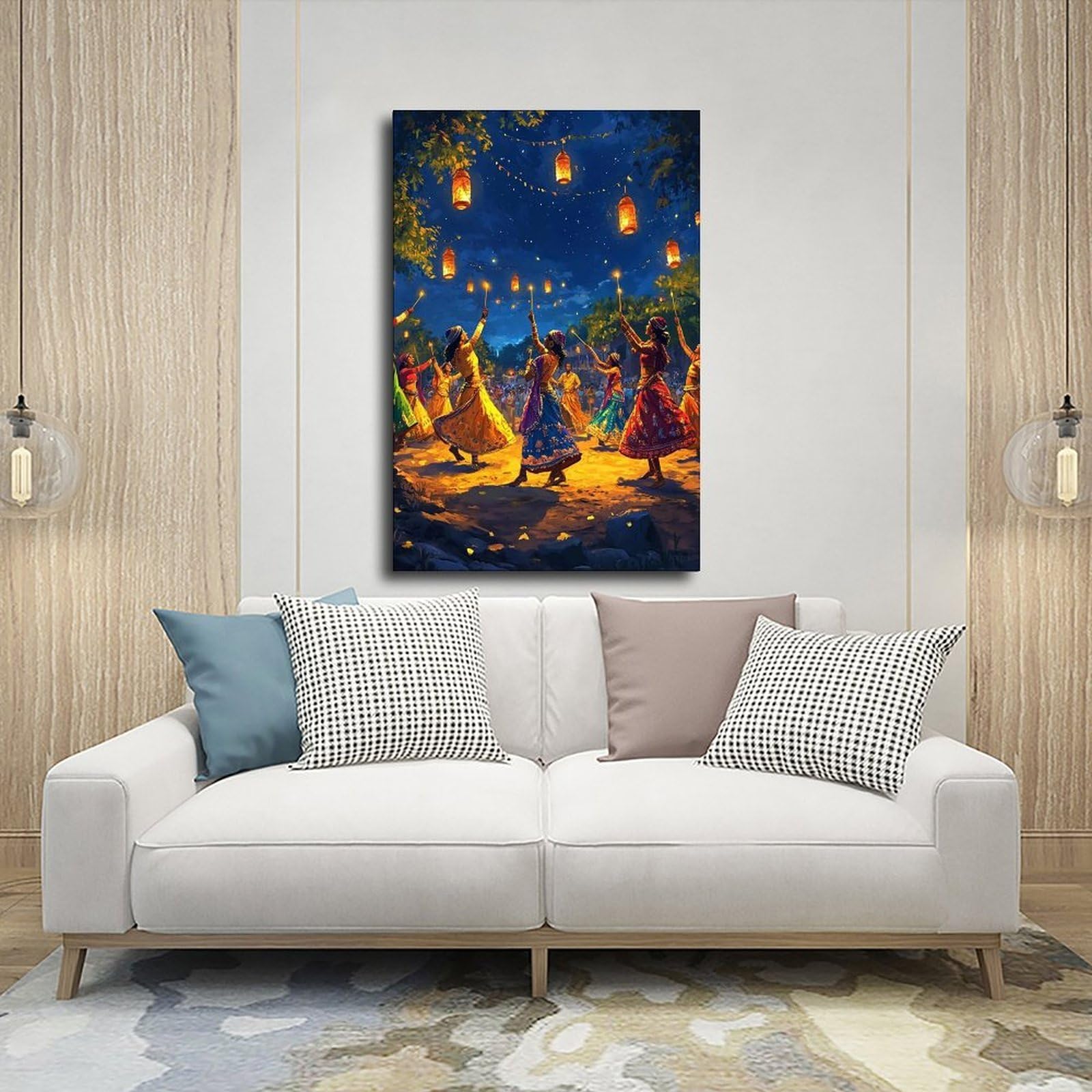 Raas Circle Dance Festival Illustrazione Poster su tela Decorazione Camera da letto Paesaggio Ufficio Camera Decor Regalo 40,6 cm L X 61 cm W