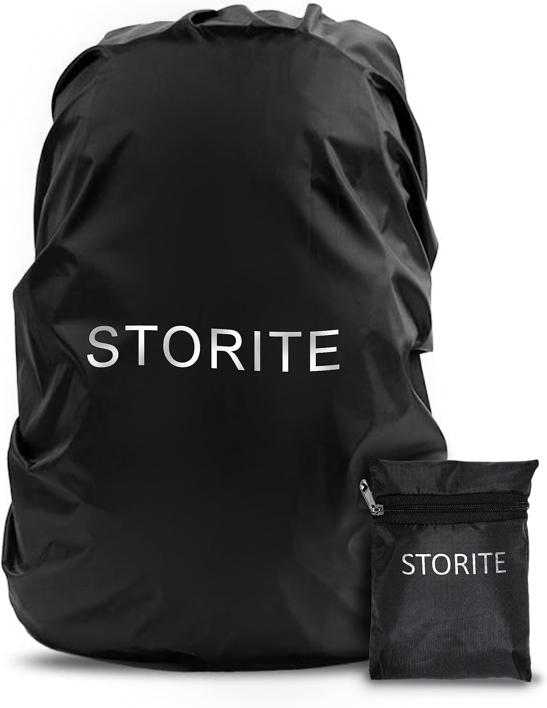 Dust & Rain Cover For Standard Backpack With Pouch, Waterproof Dustproof Rain Cover Bag Elastic Adjustable For School, College,Office, Trekking Bags (30L-35L,Black)