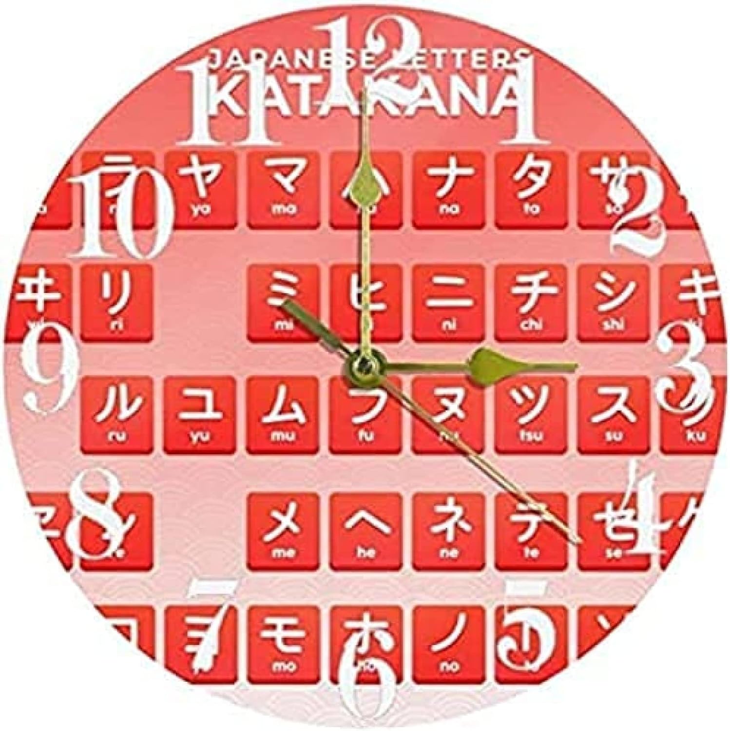 Wall Clock Japanese Letters Hiragana Alphabet Red Wall
