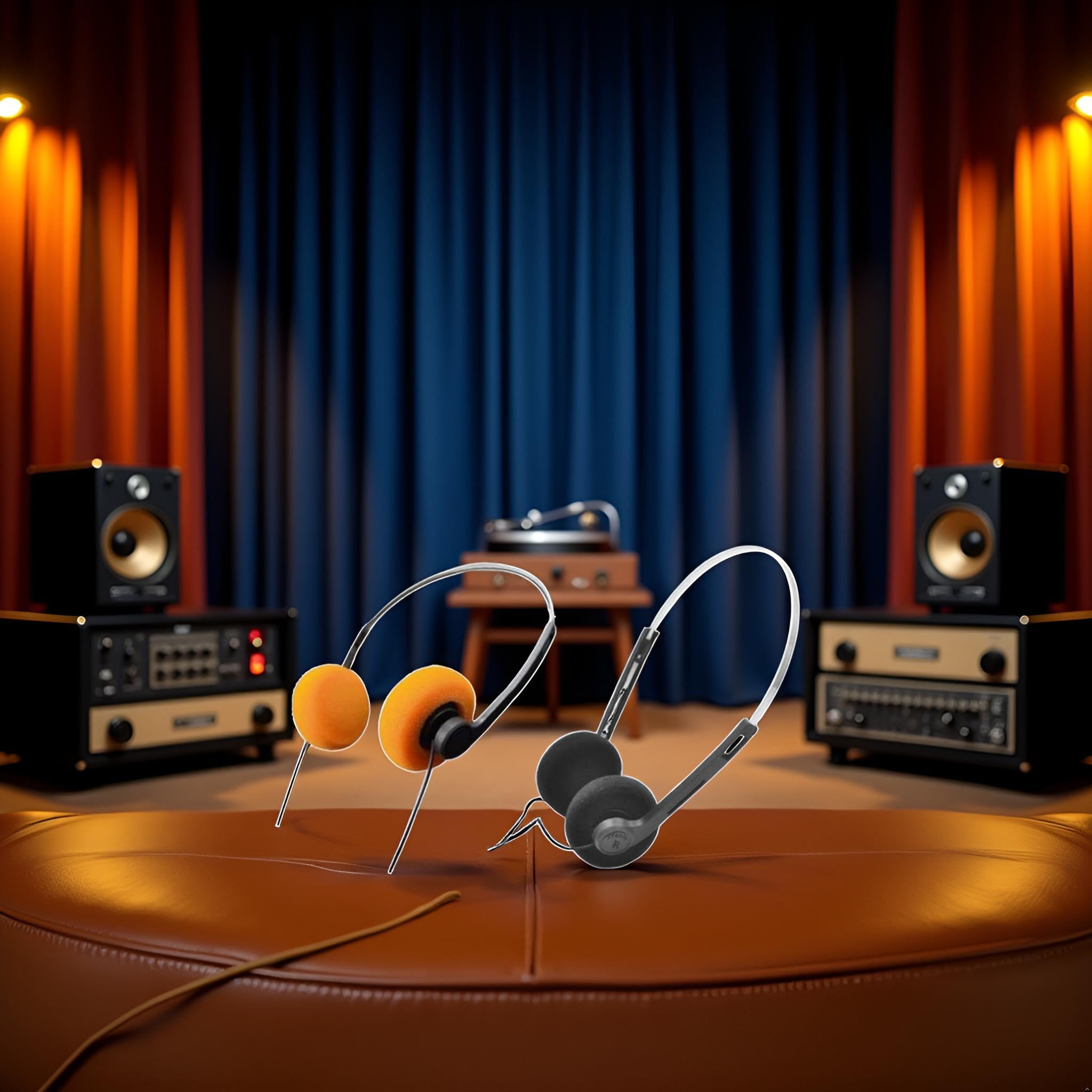 2 szt. retro słuchawki douszne, przewodowe słuchawki stereo, słuchawki, lekkie przenośne słuchawki z regulowaną opaską na głowę, magnetofonem, nauszne (pomarańczowe i czarne)