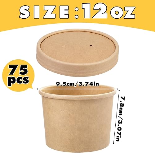 Miniatura 2 de 75 juegos Vasos de sopa de papel de 12 onzas, recipientes de papel para alimentos con tapa ventilada, recipientes de papel desechables para sopa de