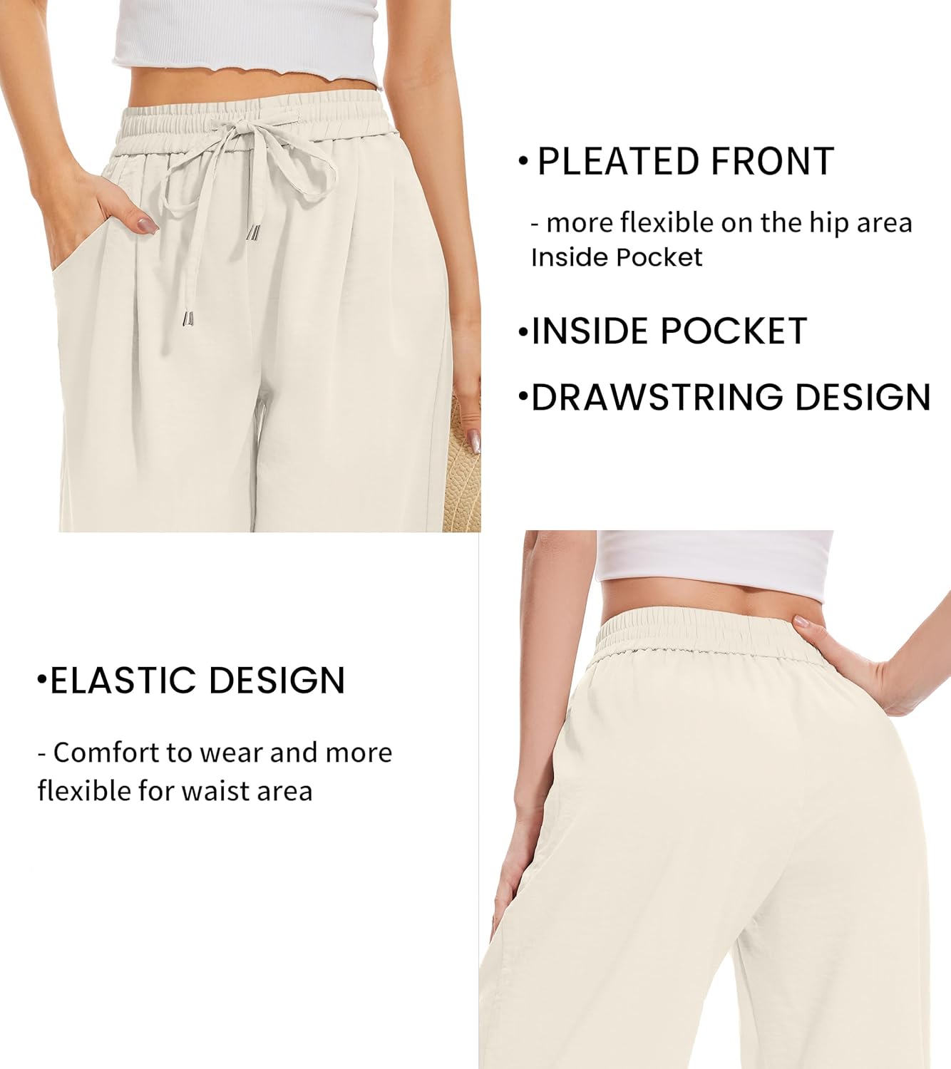 FUNYYZO 2025 Women Summer Pants Drawstring Waist Wide Leg Pants Loose Fit with Pockets Pull On - Image 3