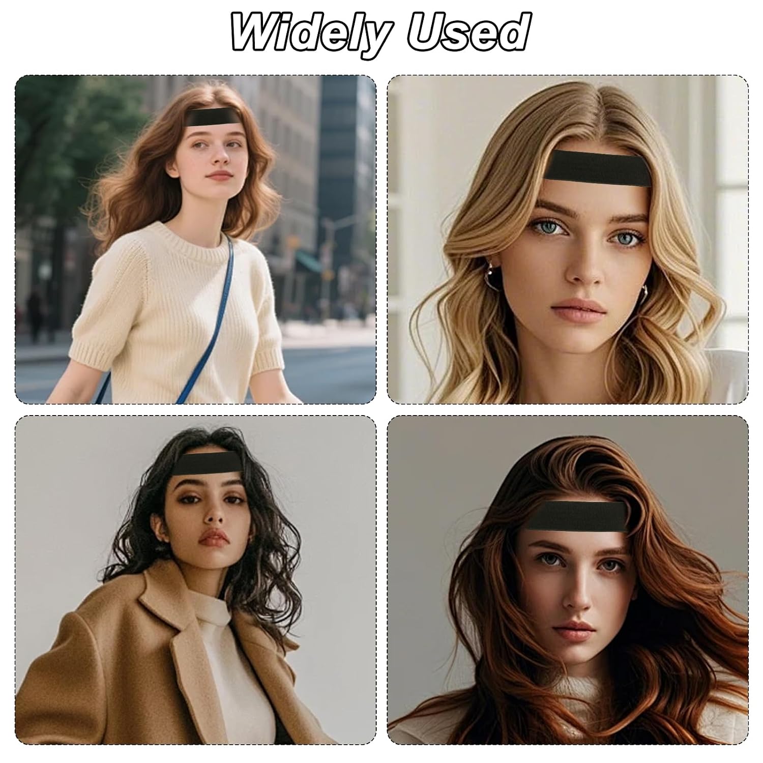 HINGTAI 2Pcs Black Double-Sided Velvet C-Shaped Ear Painless Wig with Two Sideburn Hair Combs, Soft Painless Wig Band with Ear Cut Outs Tools, Comfortable Earless Melting Band Supplies